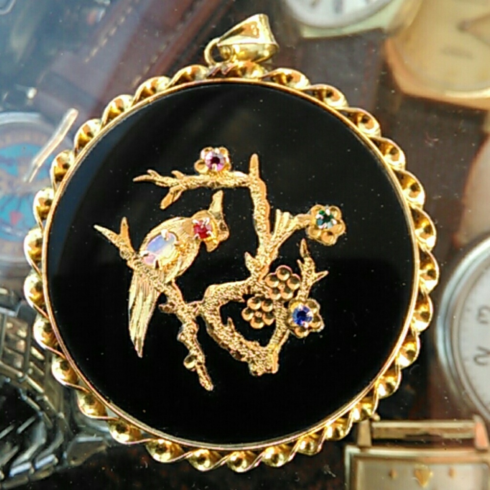 COPY - Vintage chinese onyx. Sterling gold plated…